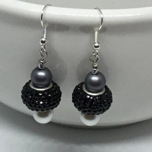 Black Acrylic Burst with Pearl Earrings